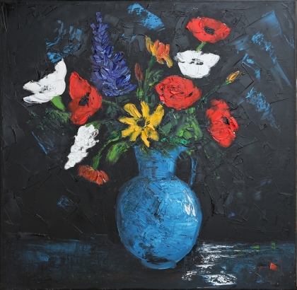 Bouquet fond noir 60 - Peinture Françoise Laine